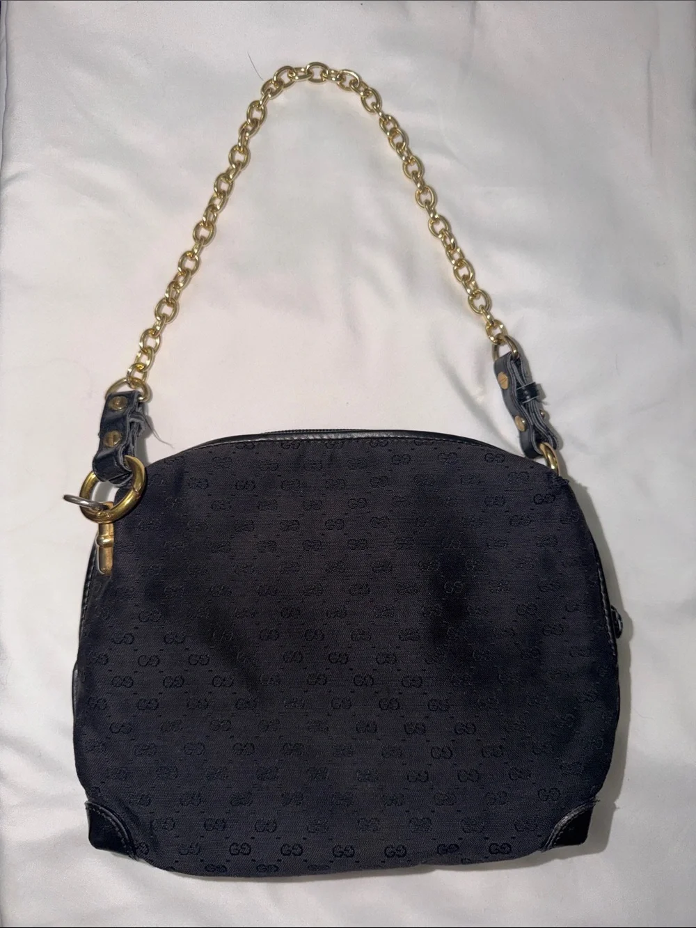 Gucci Vintage 70’s Round Canvas Shoulder Bag in Black and Gold - Picture 10 of 16